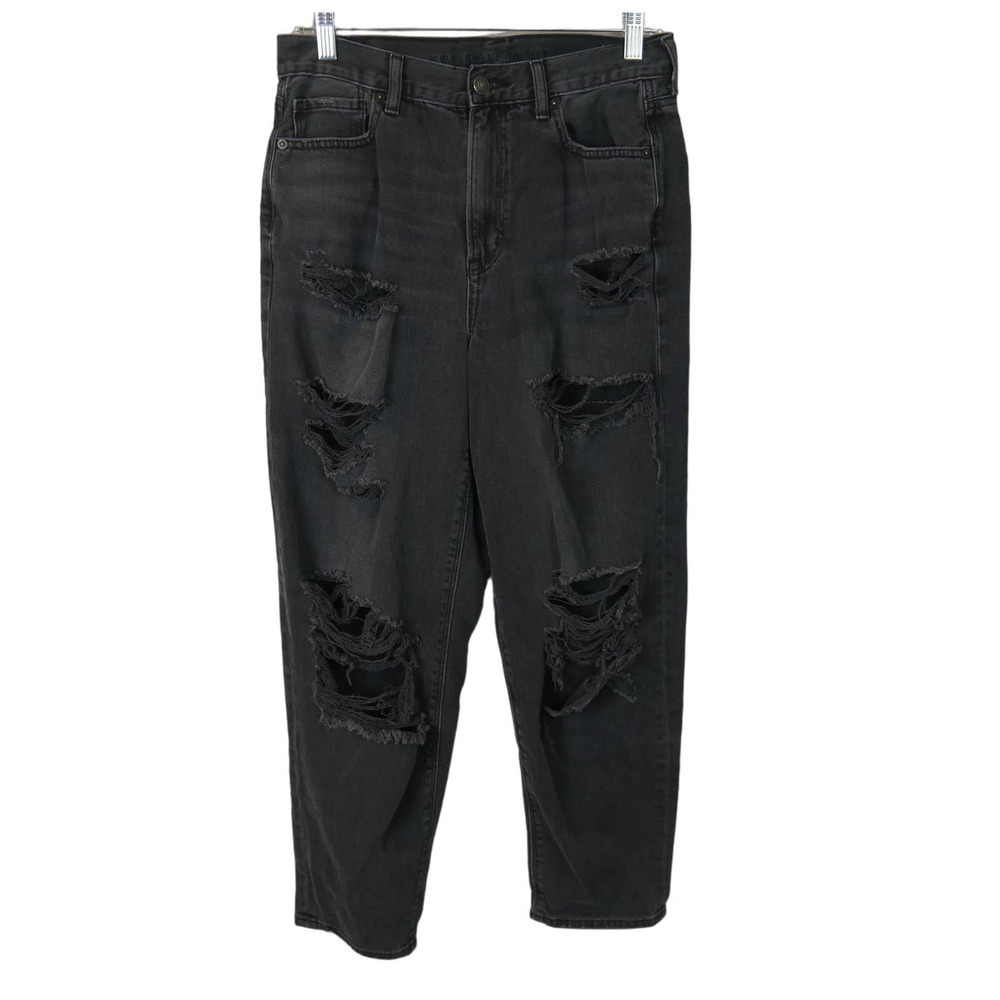 American Eagle Relaxed Mom Jeans Distressed Black Size 8